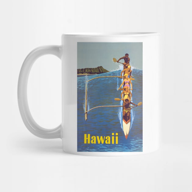 Hawaii Outrigger Canoe Diamond Head Waikiki Beach by rocketshipretro